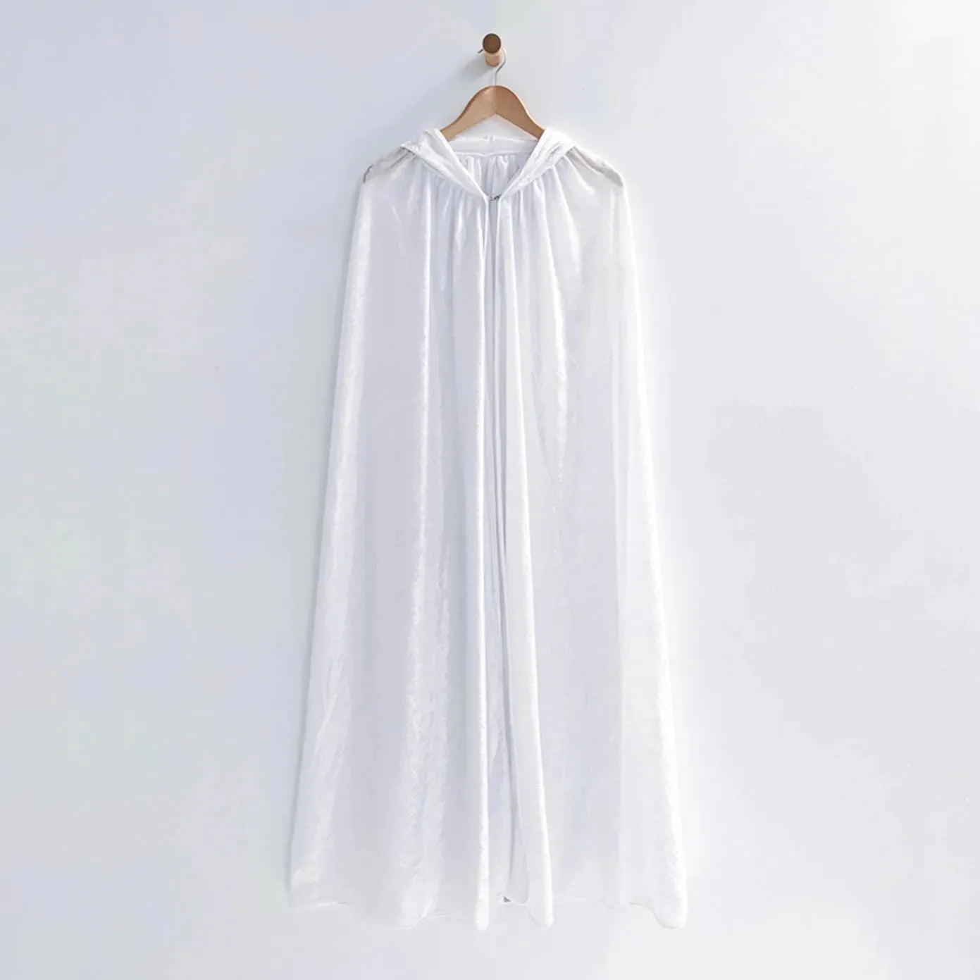 White Adult Hooded Cloak - Crushed Velour Medieval Hooded Cape