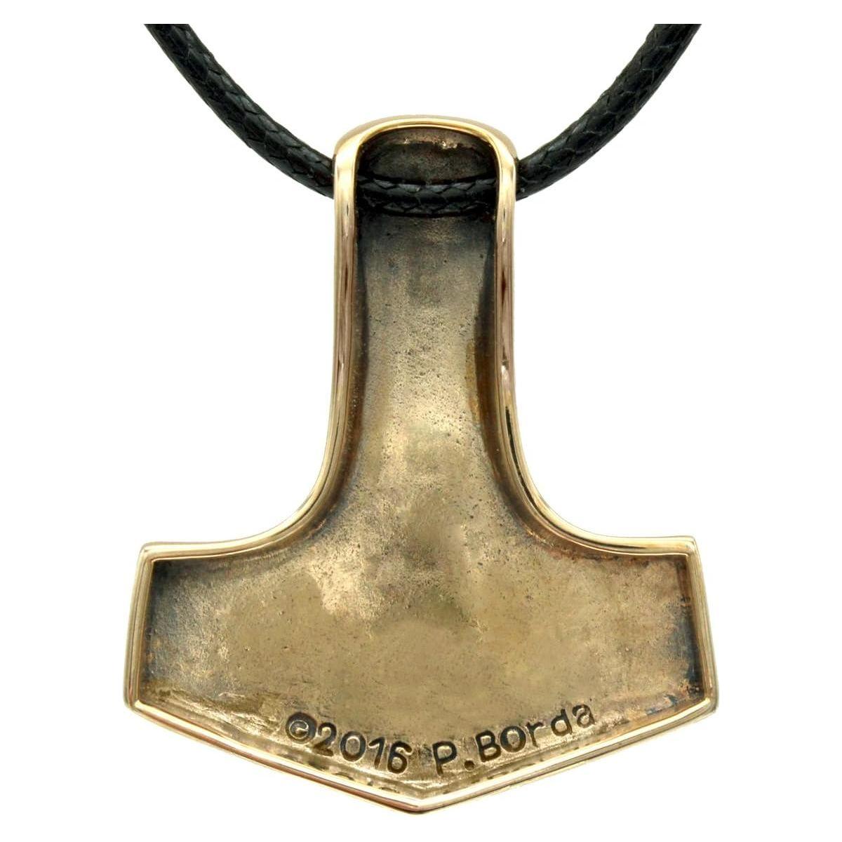 Dryad Design Bronze Mjolnir Pendant - Norse Viking Petroglyph Thors Hammer Jewelry