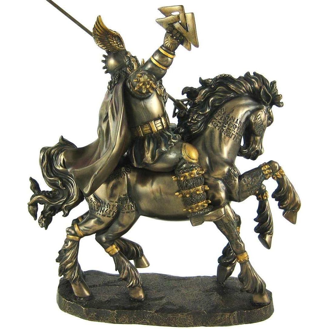 Norse God Odin Riding Sleipnir Bronze Finish Statue Pagan Viking