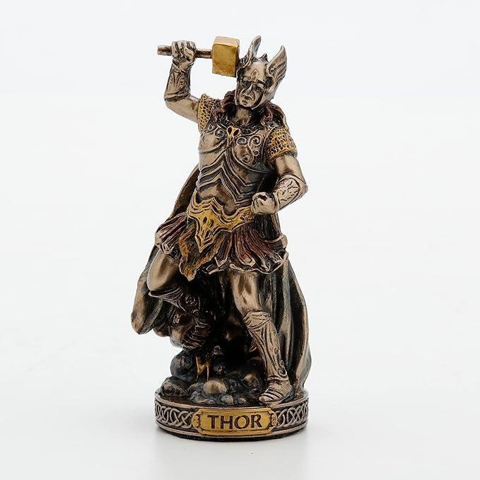 Bronze Look Finish Thor God of Thunder Mini Statue Hand Painted 3 1/2"