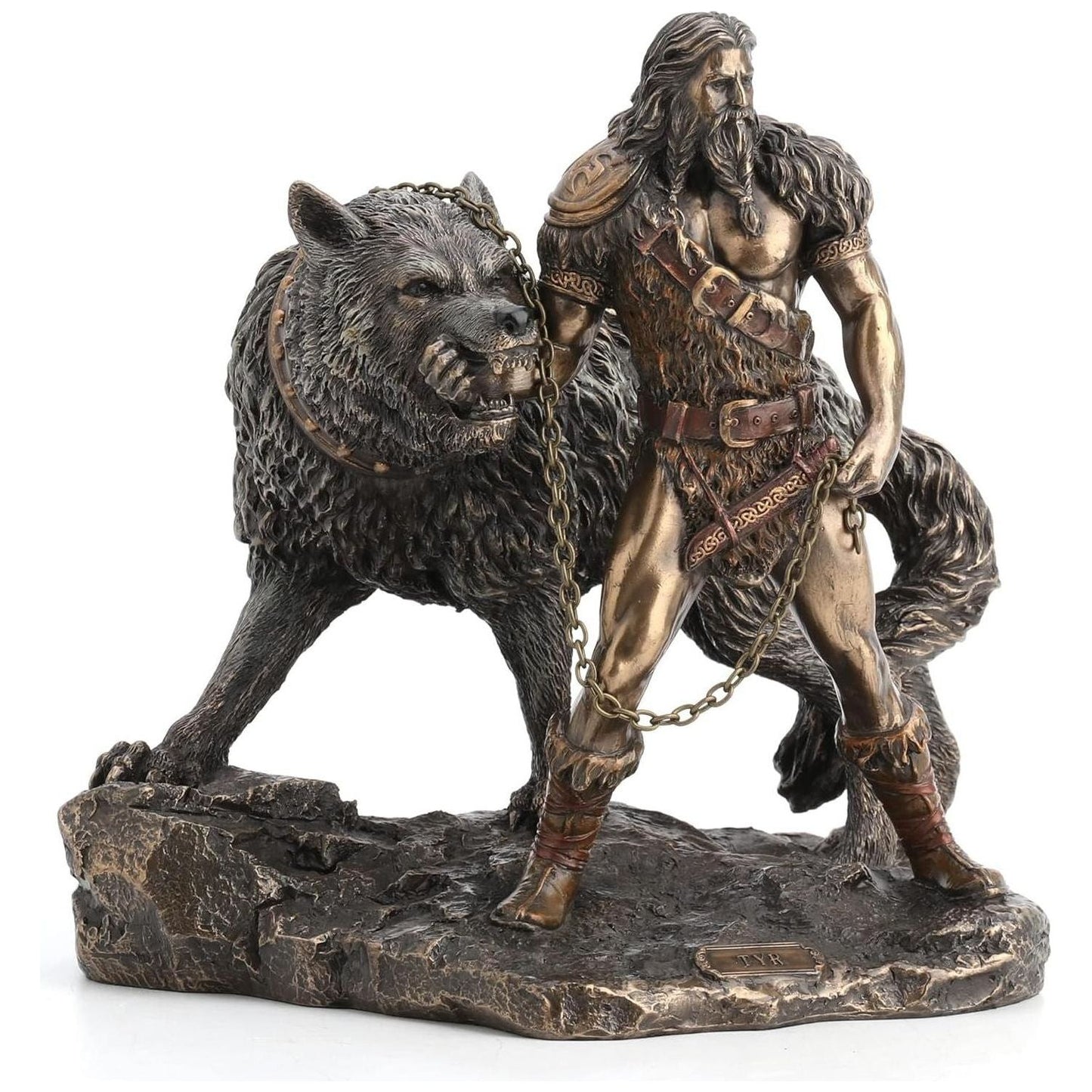 Veronese Design Norse God of Combat and Victory Tyr and The Binding of Fenrir The Wolf Bronze Finish Statue