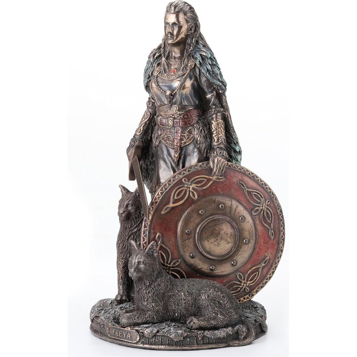 Veronese Design 8 1/4 Shield Maiden Freya Norse Goddess of Love Beauty and War Cold Cast Resin Sculpture Antique Bronze Finish Statue
