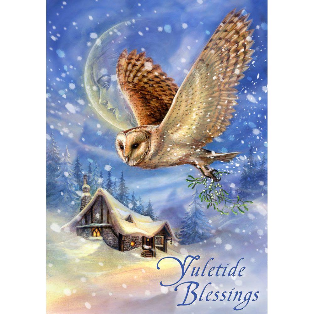 Snow Bringer Owl Yule Card by Anne Stokes