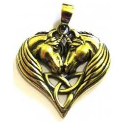Lisa Parker Two Unicorn Triquetra Heart Bronze Pendant