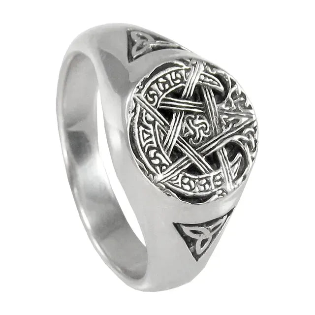 Sterling Silver Moon Pentacle Ring Sizes 5-12