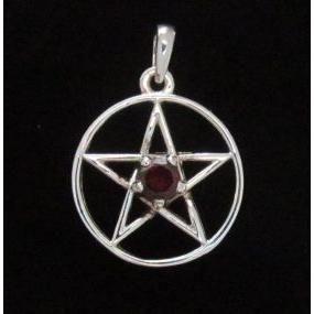 Sterling Silver Pentacle 21mm with Faceted Garnet Pendant
