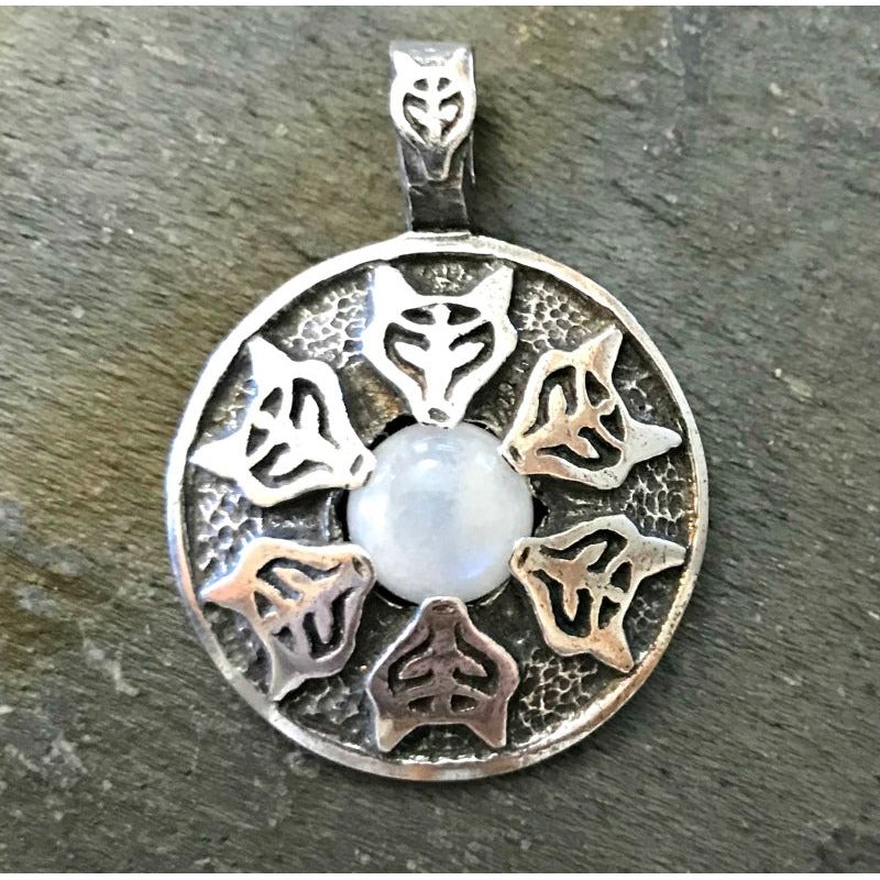 Avalon Blessings Pendant "Protect This Woman" Pewter Pendant Moonstone Wolf Goddess