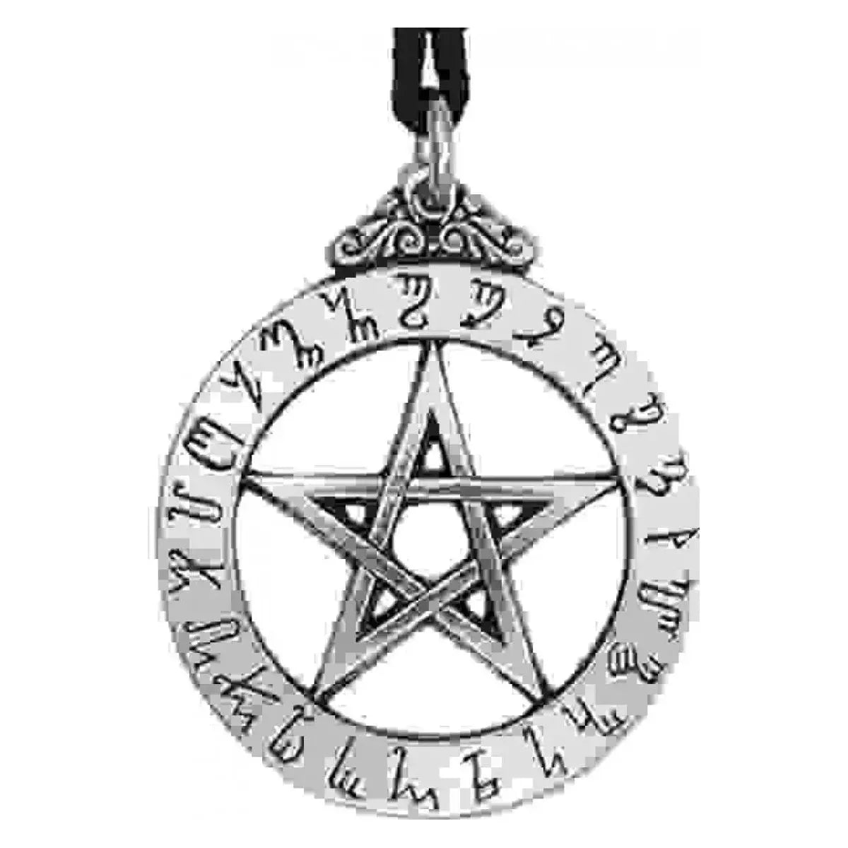 Theban Witches Runes Pewter Pentacle Pendant