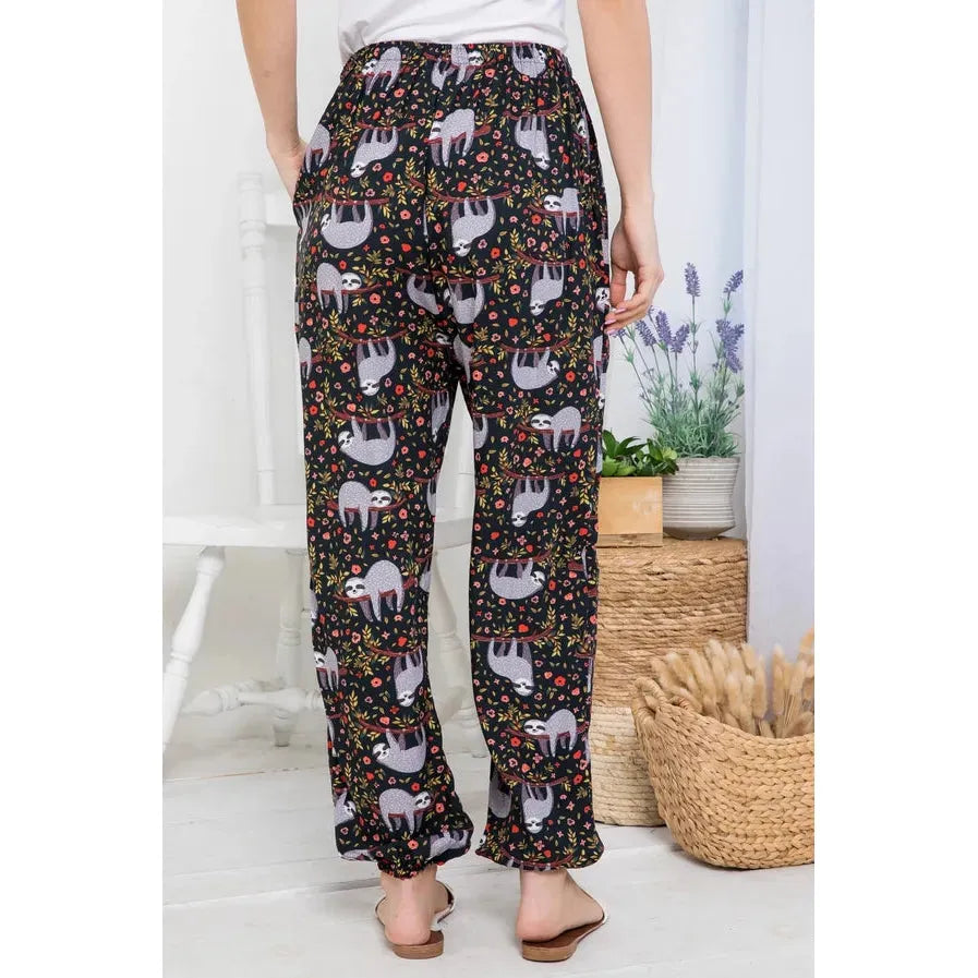 Whimsical Sloth Print Pant with Pocket