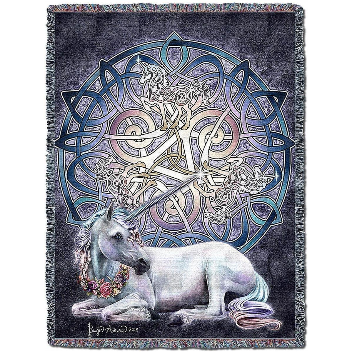Celtic Unicorn Tapestry Blanket by Brigid Ashwood