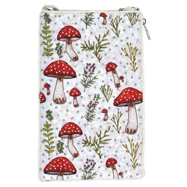Foraging Mushrooms Phone Cross Body Bag Purse Beaded Fair Trade