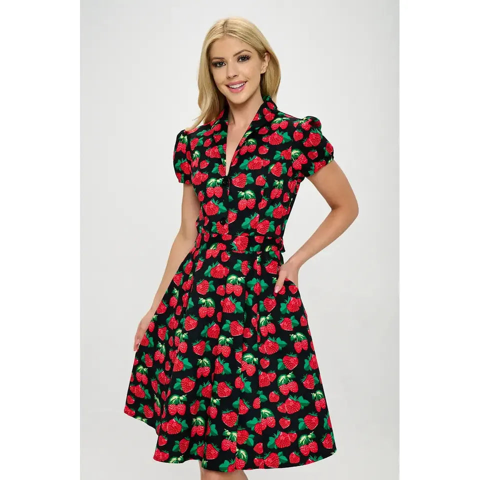 Retro Strawberry Plus Size Fit and Flare Dress 1X-3X