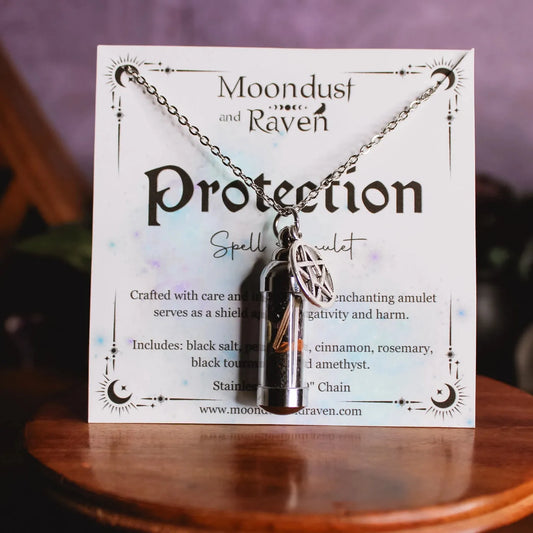 Protection Spell Jar Amulet Necklace, Witchy Crystal Jewelry