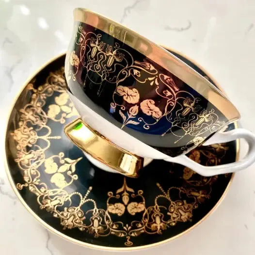 Black Nouveau Cursed Cup and Saucer by Miss Havishham Curiosities