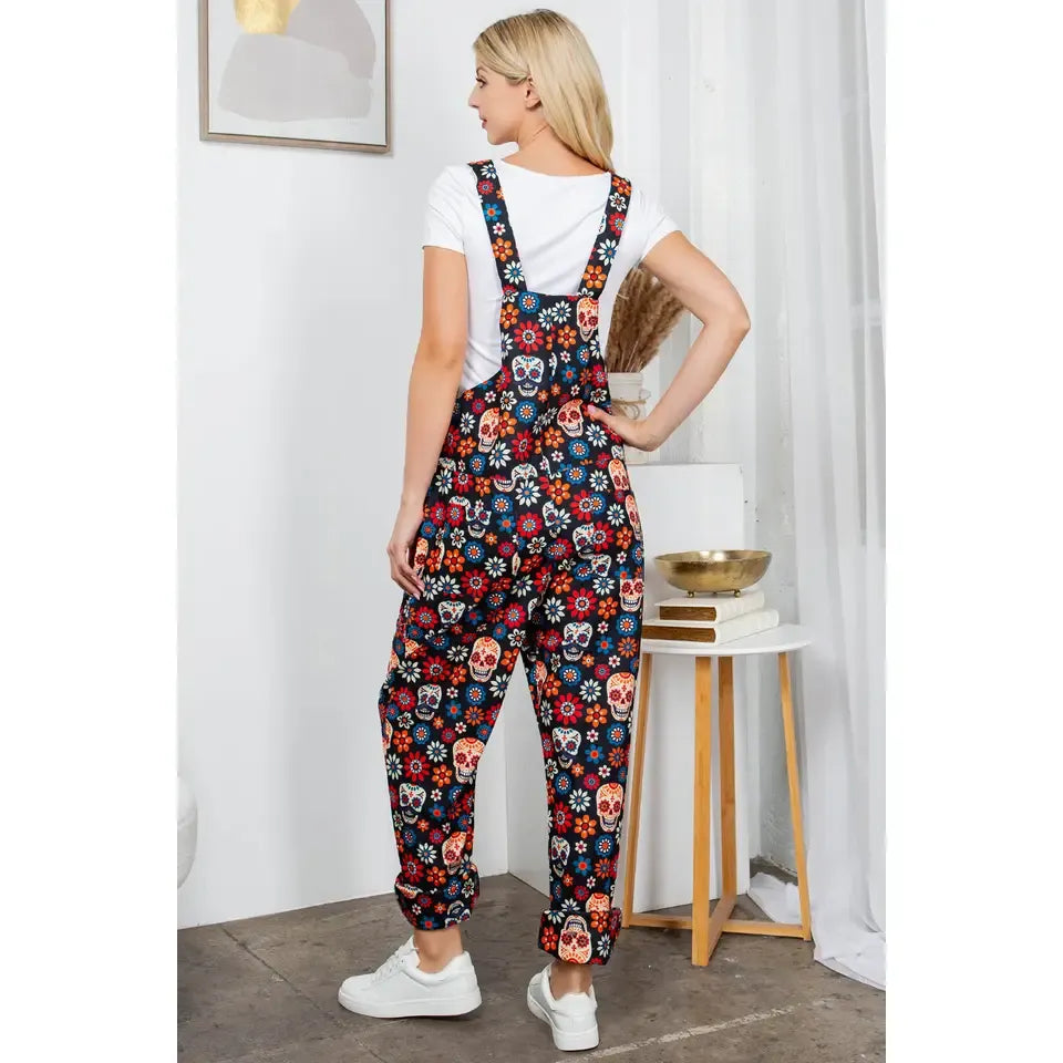 Sugar Skull Overalls Jumpsuit Sizes Small-XL