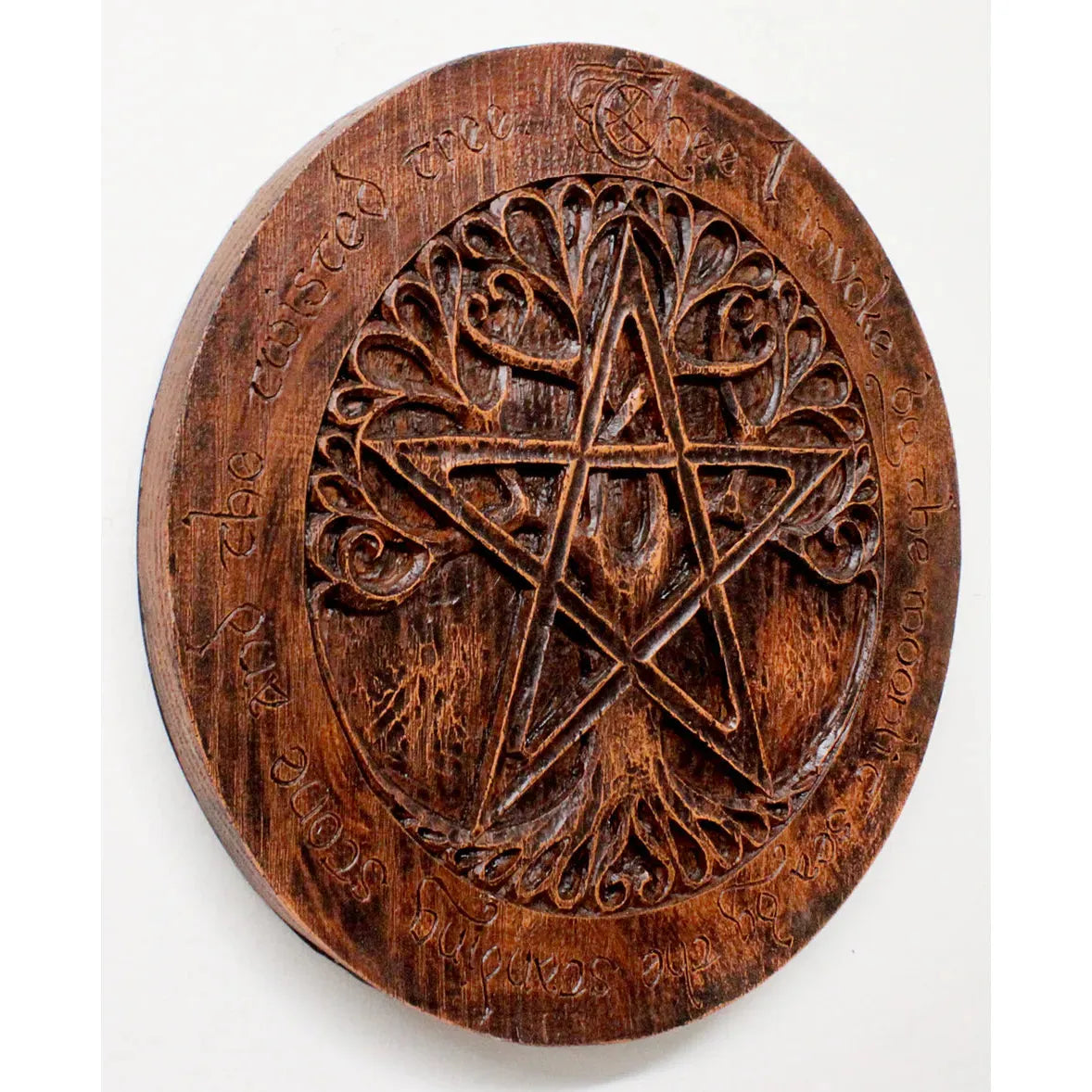 Tree Pentacle Pagan Plaque Witch Decor | 12 inches | Wood Finish