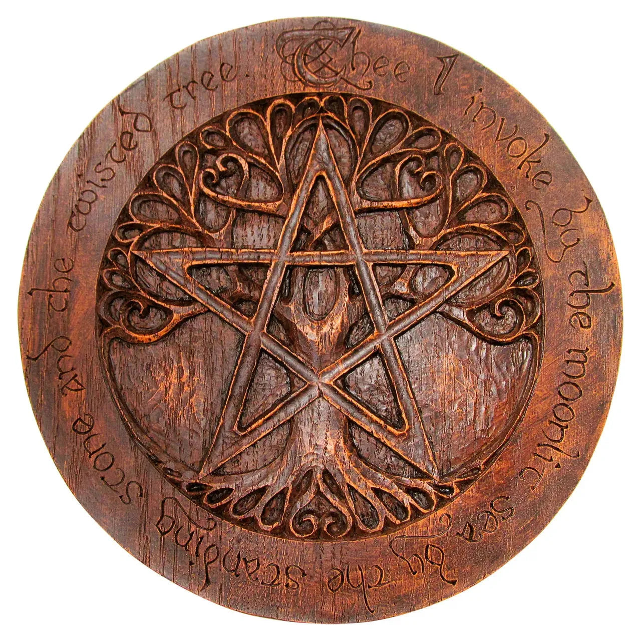 Tree Pentacle Pagan Plaque Witch Decor | 12 inches | Wood Finish