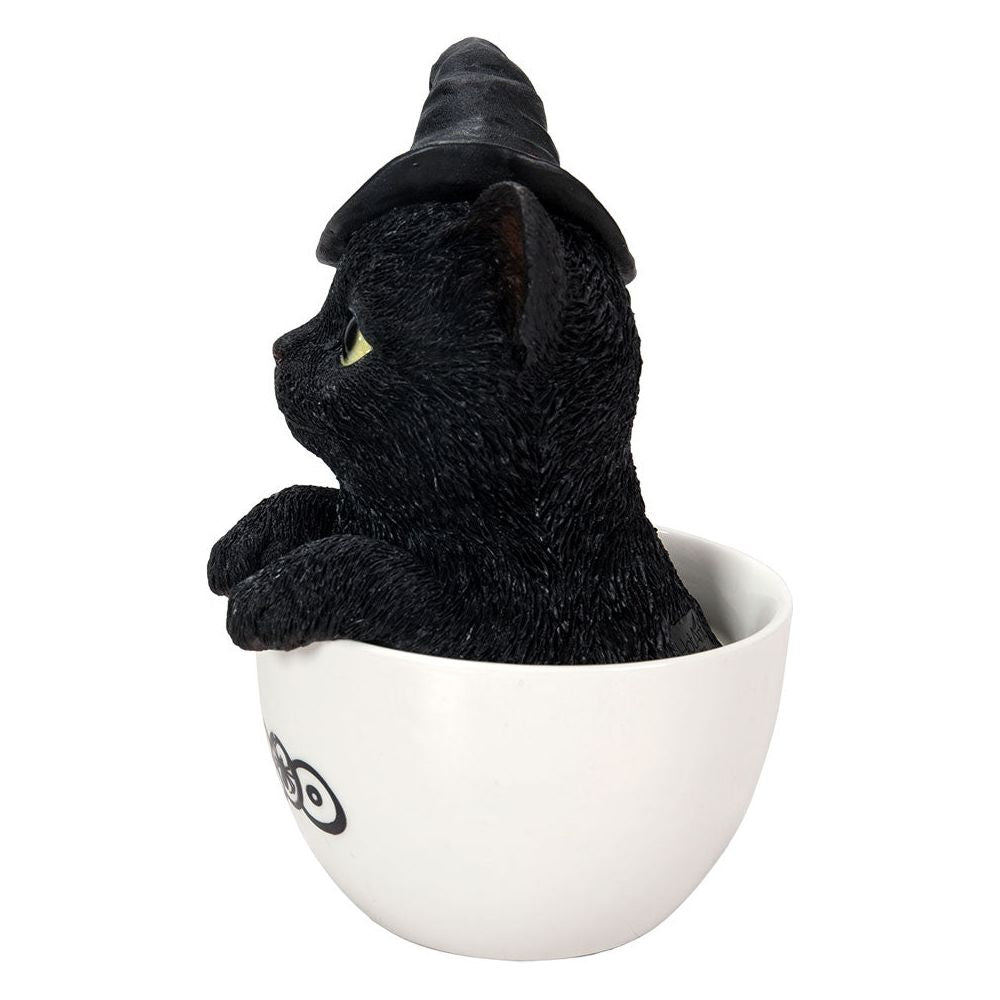 Black "Boo" Kitty Witch Cat in Cauldron Statue