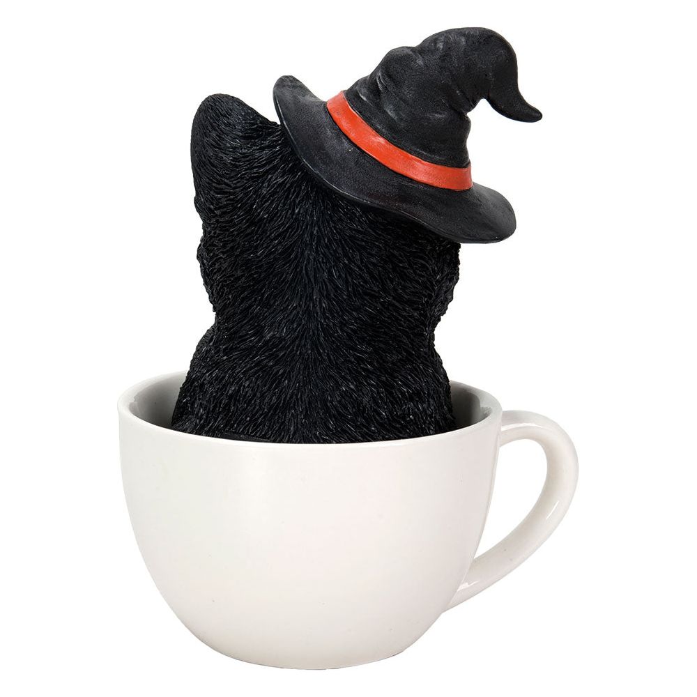 Black "Boo" Kitty Witch Cat in Cauldron Statue