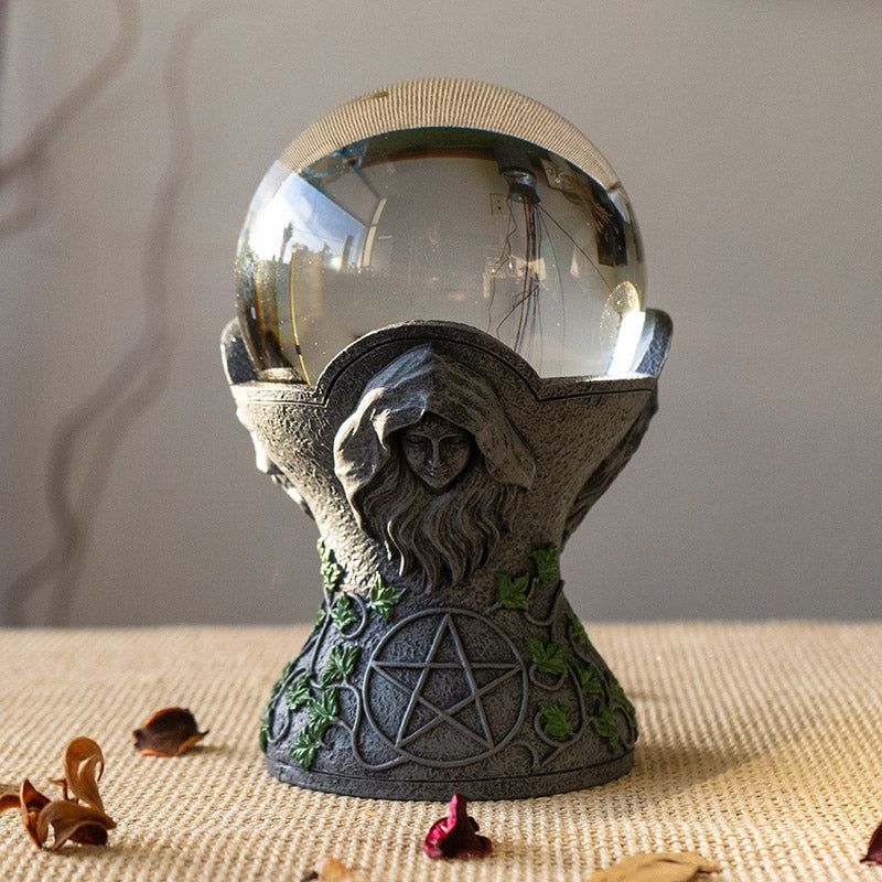 Mother Maiden Crone Triple Goddess with Pentacle Crystal Gazing Ball