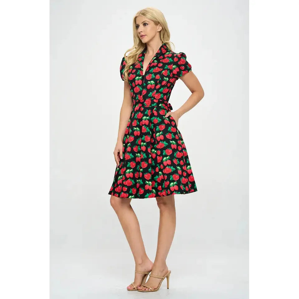 Retro Strawberry Plus Size Fit and Flare Dress 1X-3X