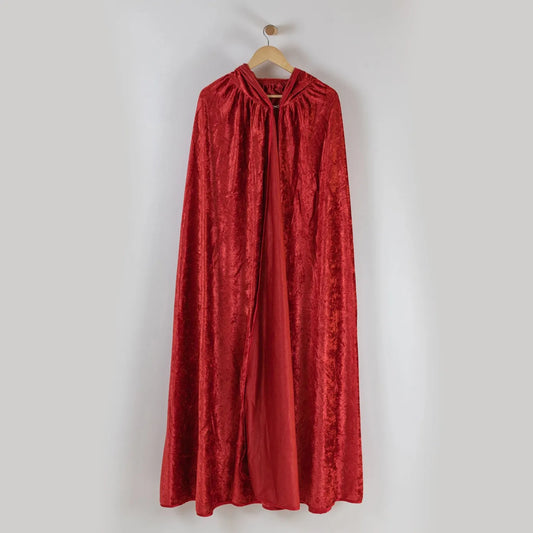 Red Adult Hooded Cloak - Crushed Velour Medieval Hooded Cape