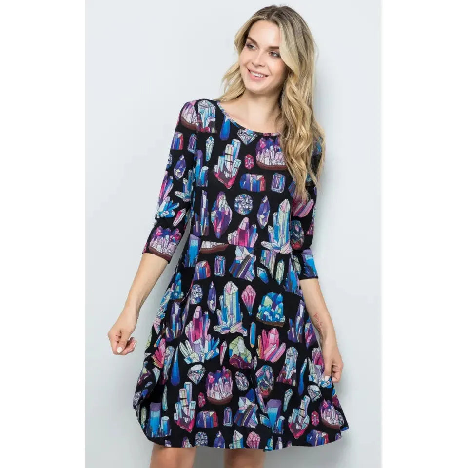 Crystal Print Winter Tunic Dress S-XL