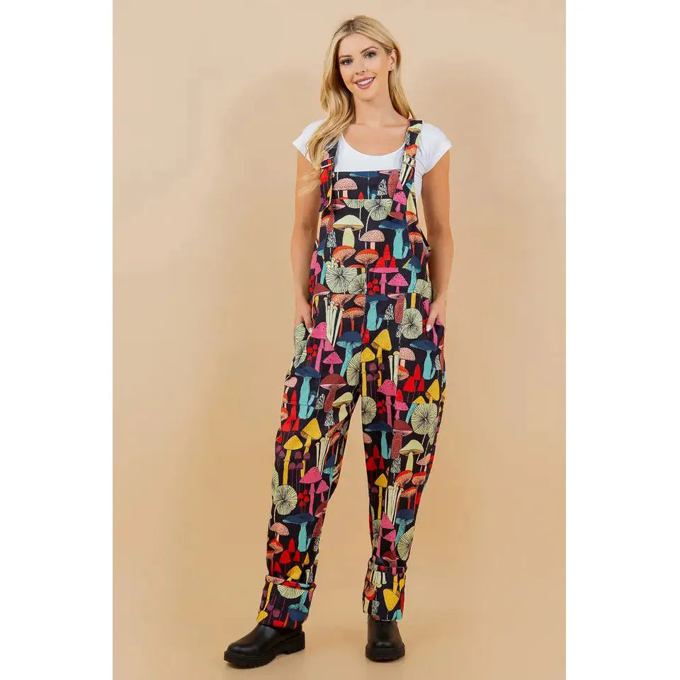 Black Mushrooms Overalls Jumpsuit Sizes Small-3X