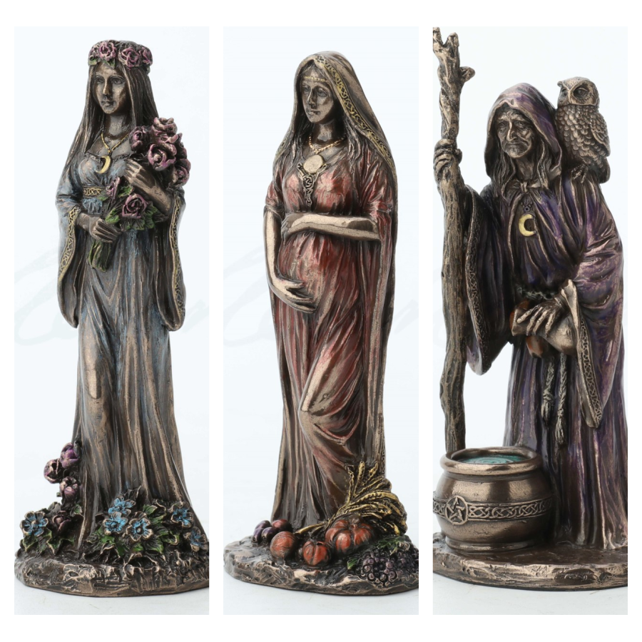 Bronze Finish Triple Goddess Mini Statue Set, Maiden, Mother, Crone, Save 20%!