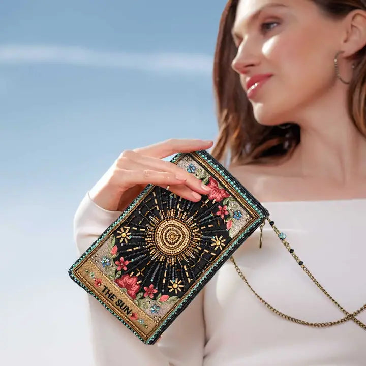 Sun Tarot Card Crossbody Beaded Phone Bag
