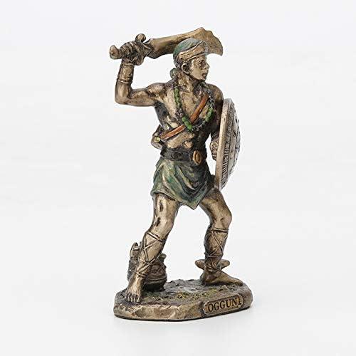 Mini 3 1/2" Oggun Santeria Orisha of War Painted Bronze Resin Figurine