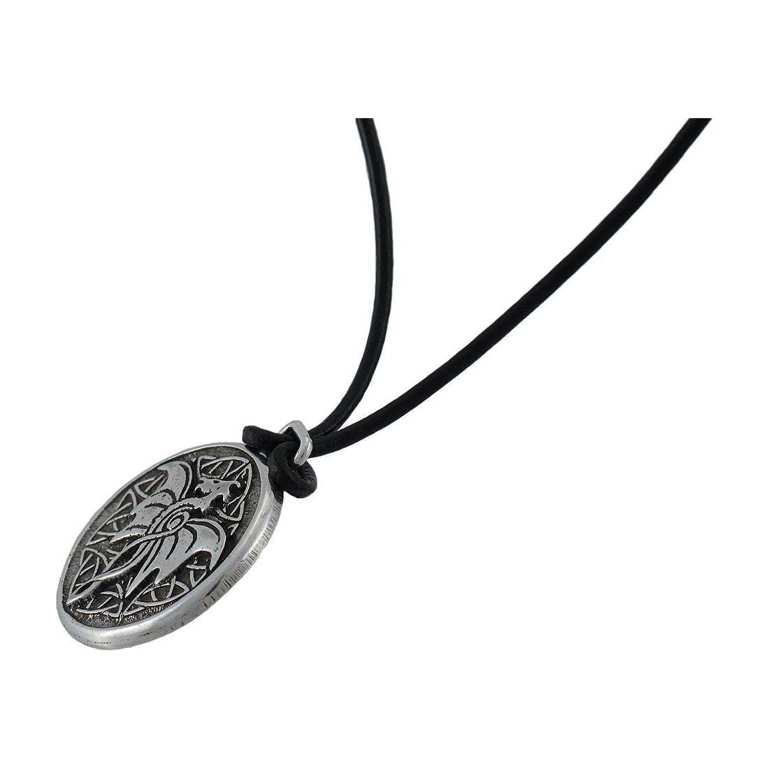 Celtic Wisdom Dragon Pewter Pendant 16 in. Cord Necklace