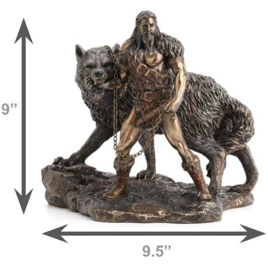 Veronese Design Norse God of Combat and Victory Tyr and The Binding of Fenrir The Wolf Bronze Finish Statue