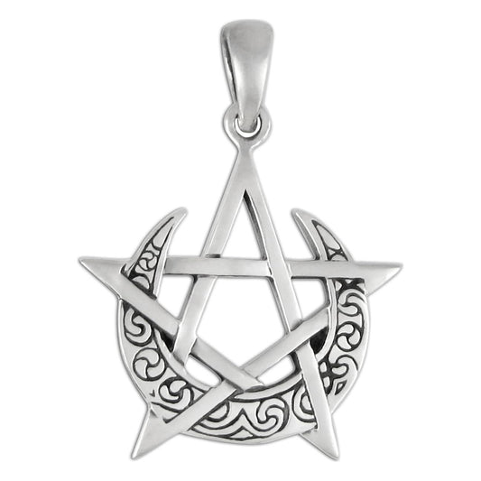 Dryad Design Sterling Silver Crescent Moon Pentagram Pendant