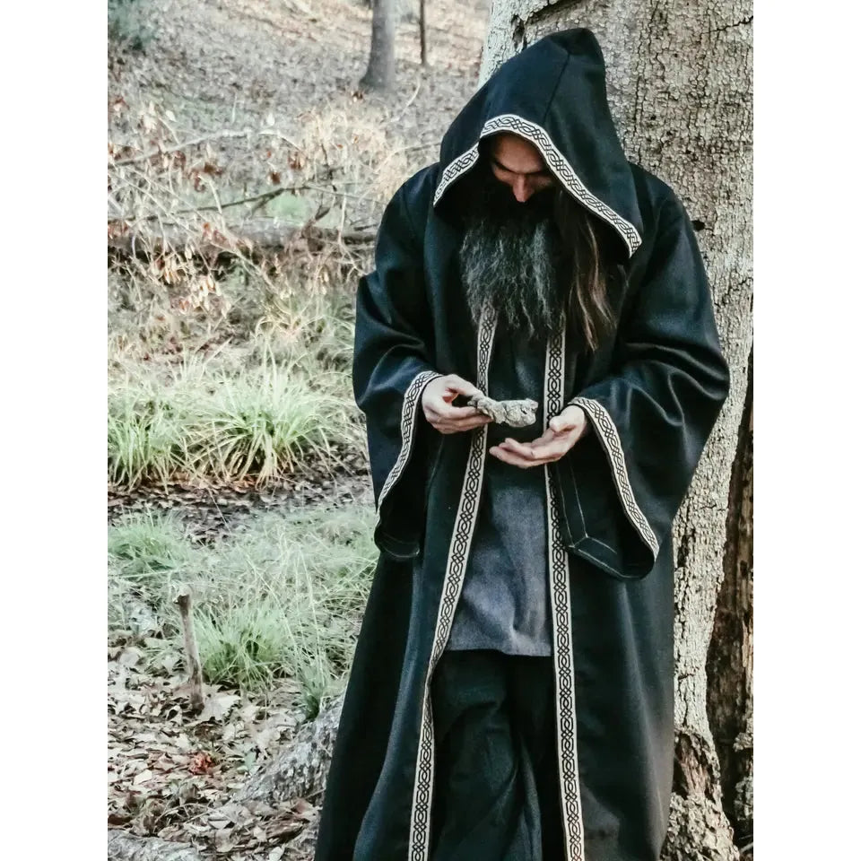 Adult Celtic Robe | Medieval Sorcerer Cloak with Hood