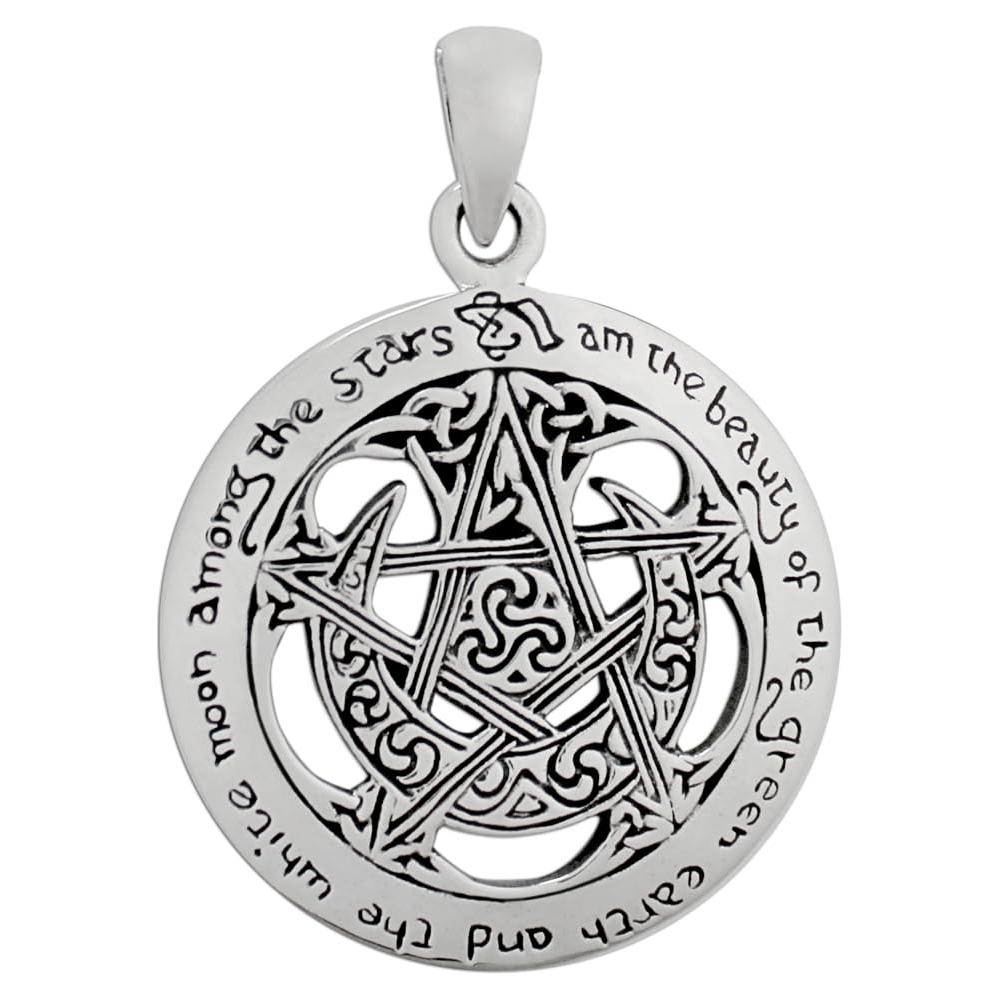 Dryad Design Wiccan Pentagram Moon Pentacle Pendant - Sterling Silver Pagan Witch Jewelry 1" Gift for Men or Women