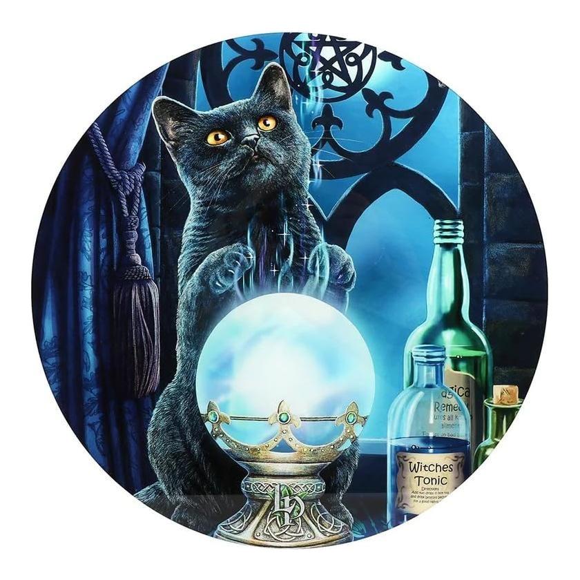 Lisa Parker Witches' Apprentice Table Glass Table Cat with Crystal Ball Great Altar or Plant Table