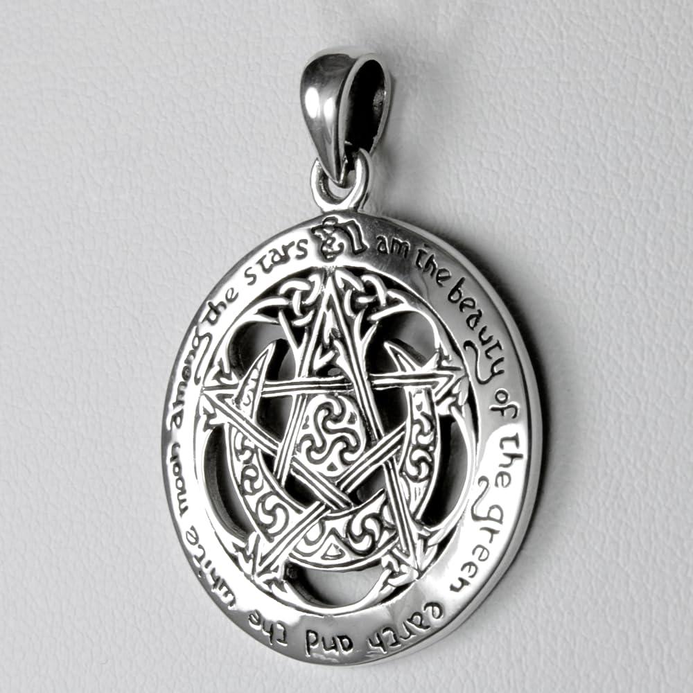 Dryad Design Wiccan Pentagram Moon Pentacle Pendant - Sterling Silver Pagan Witch Jewelry 1" Gift for Men or Women