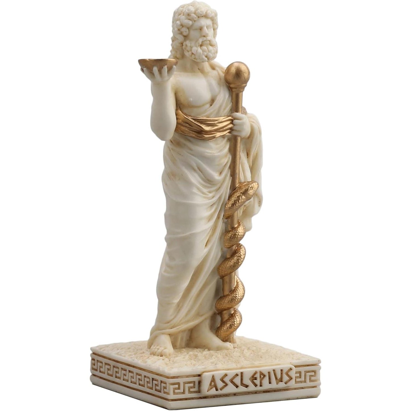 Ivory Gold Finish Asclepius Mini Statue Hand Painted 3 1/2"