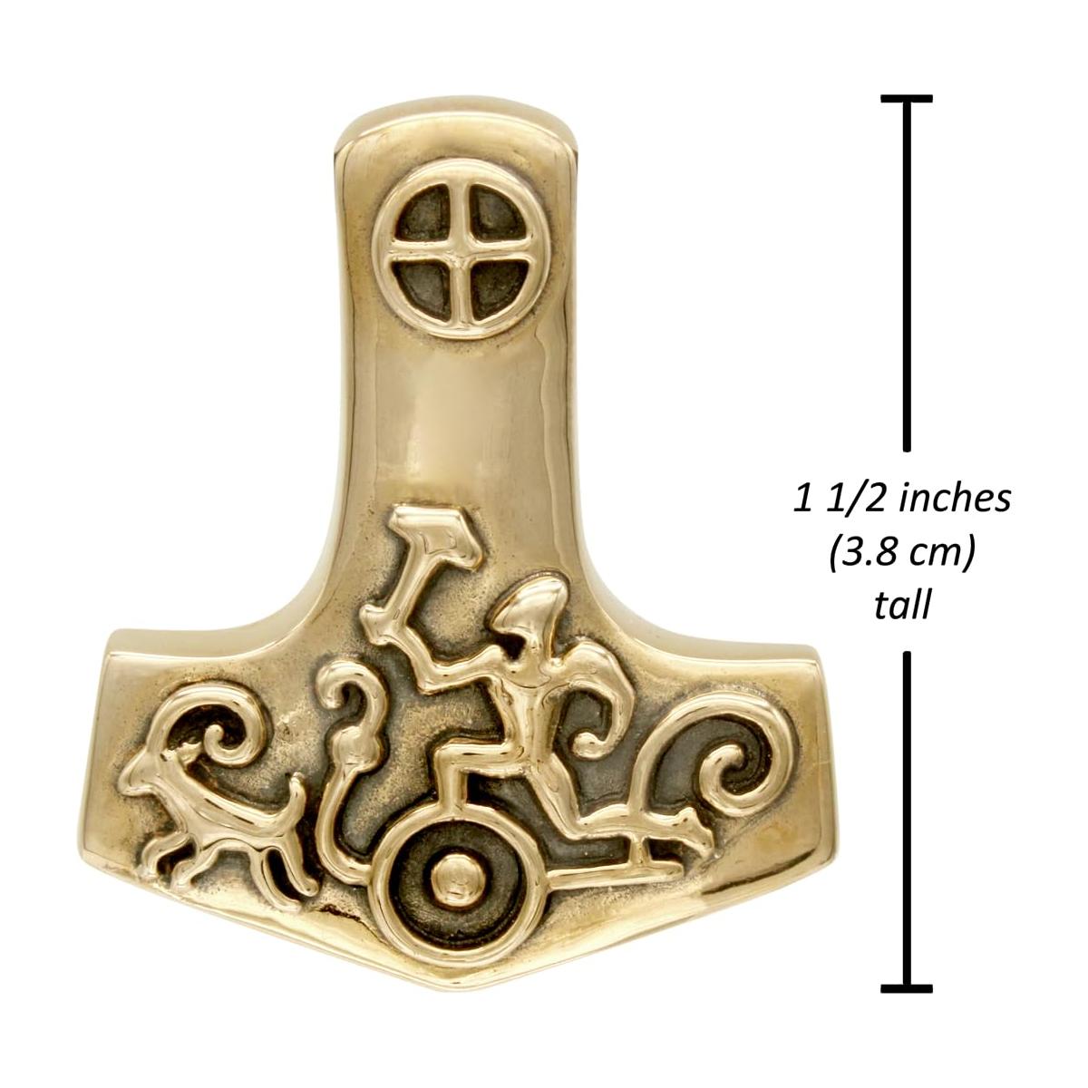 Dryad Design Bronze Mjolnir Pendant - Norse Viking Petroglyph Thors Hammer Jewelry