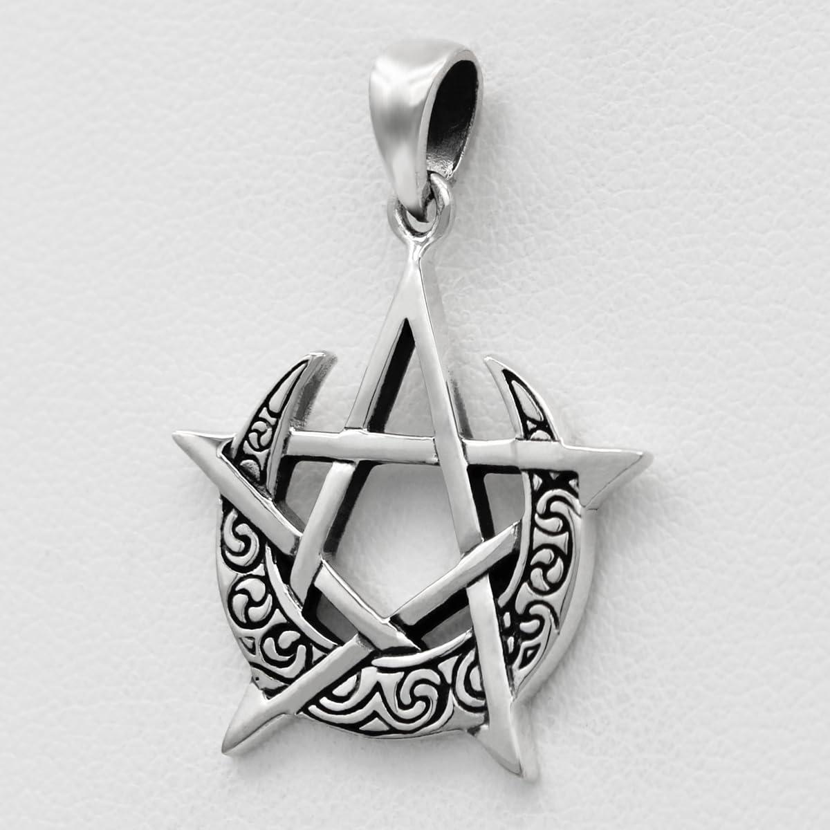 Dryad Design Sterling Silver Crescent Moon Pentagram Pendant