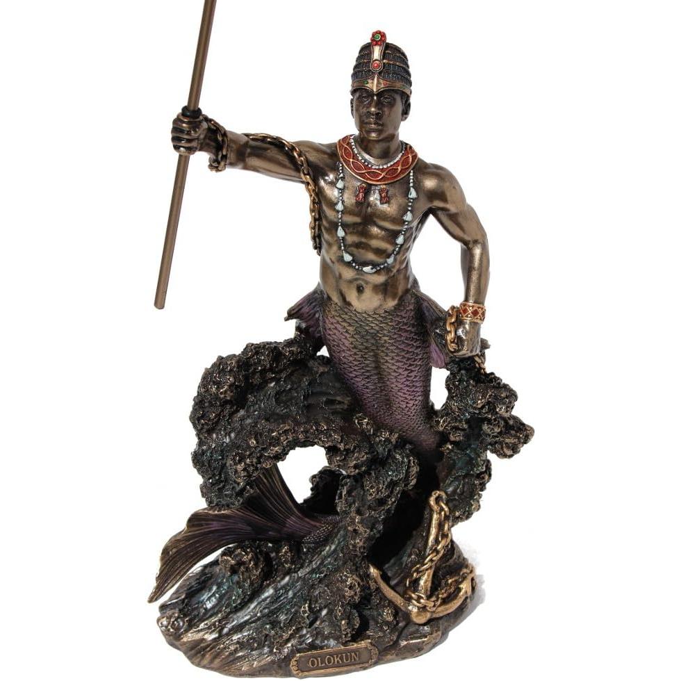 Olokun Owner Of The Deep Sea Statue, Cold Cast Bronze