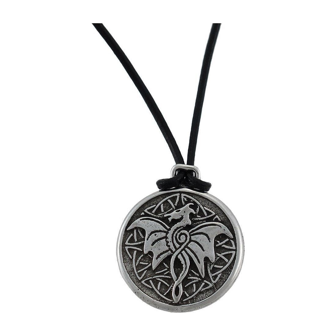 Celtic Wisdom Dragon Pewter Pendant 16 in. Cord Necklace