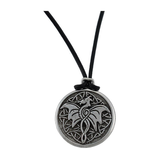 Celtic Wisdom Dragon Pewter Pendant 16 in. Cord Necklace