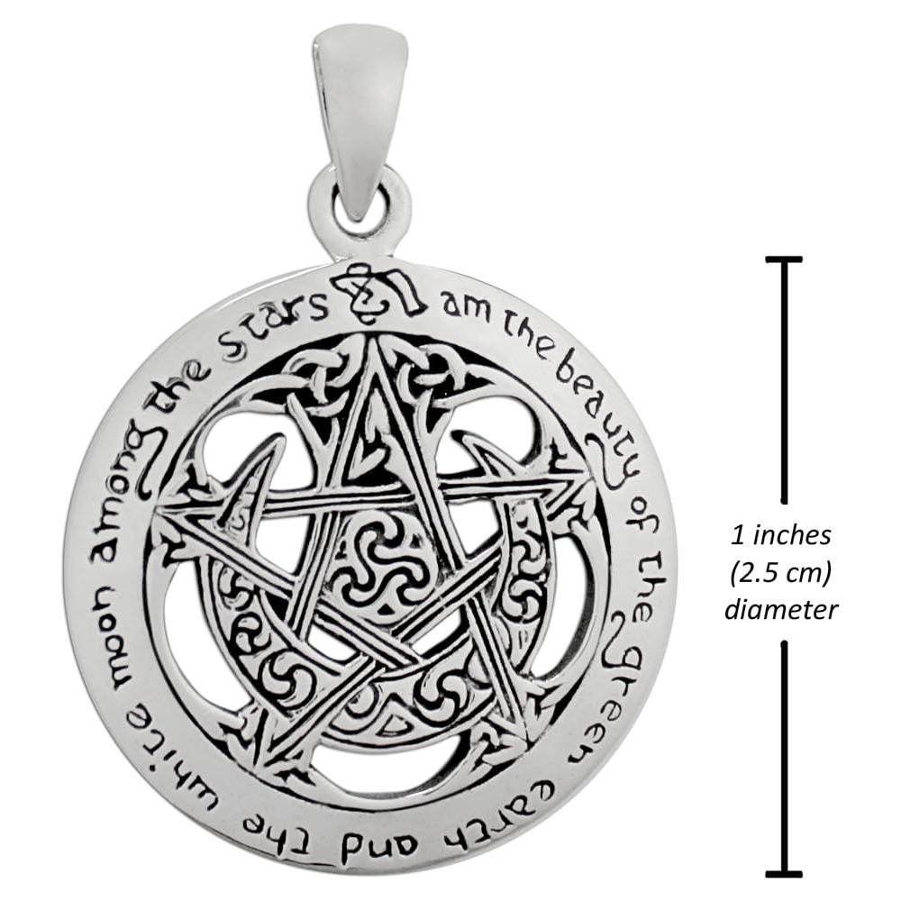 Dryad Design Wiccan Pentagram Moon Pentacle Pendant - Sterling Silver Pagan Witch Jewelry 1" Gift for Men or Women