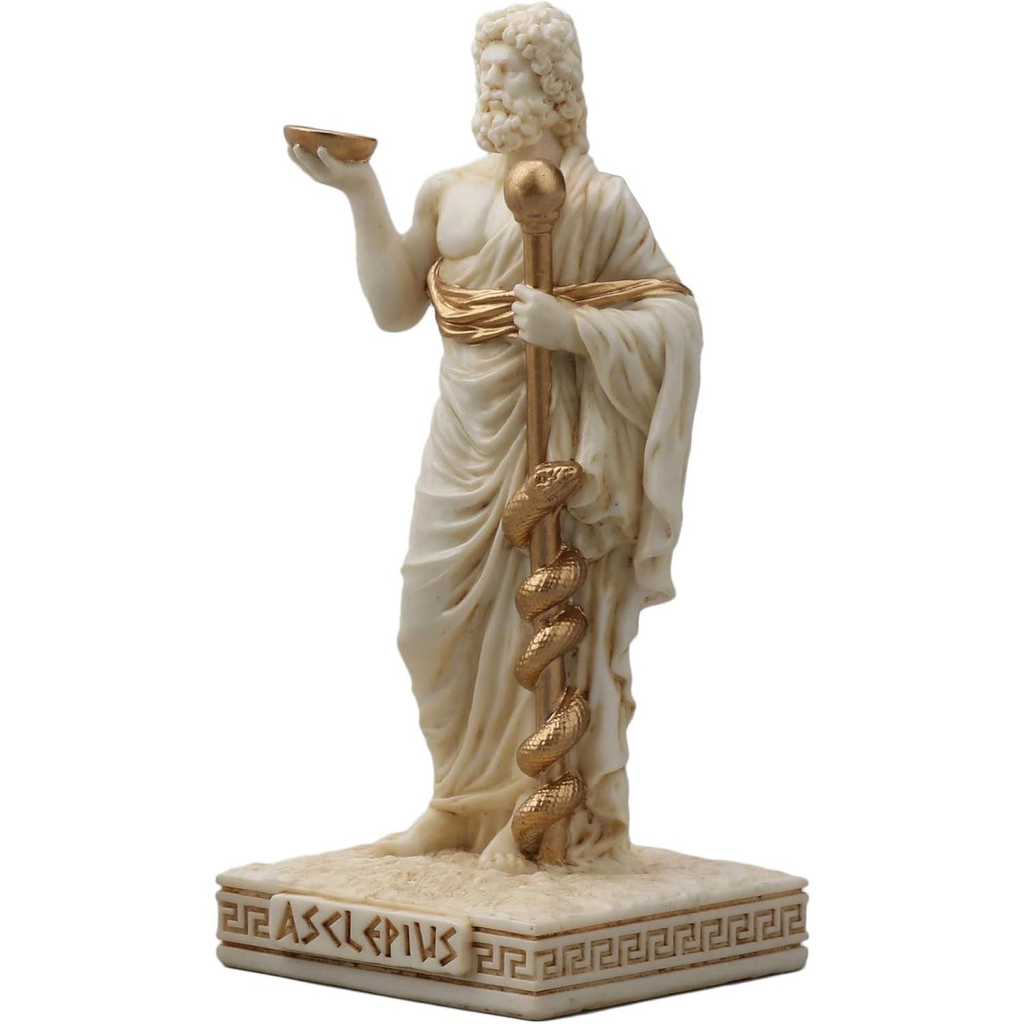 Ivory Gold Finish Asclepius Mini Statue Hand Painted 3 1/2"