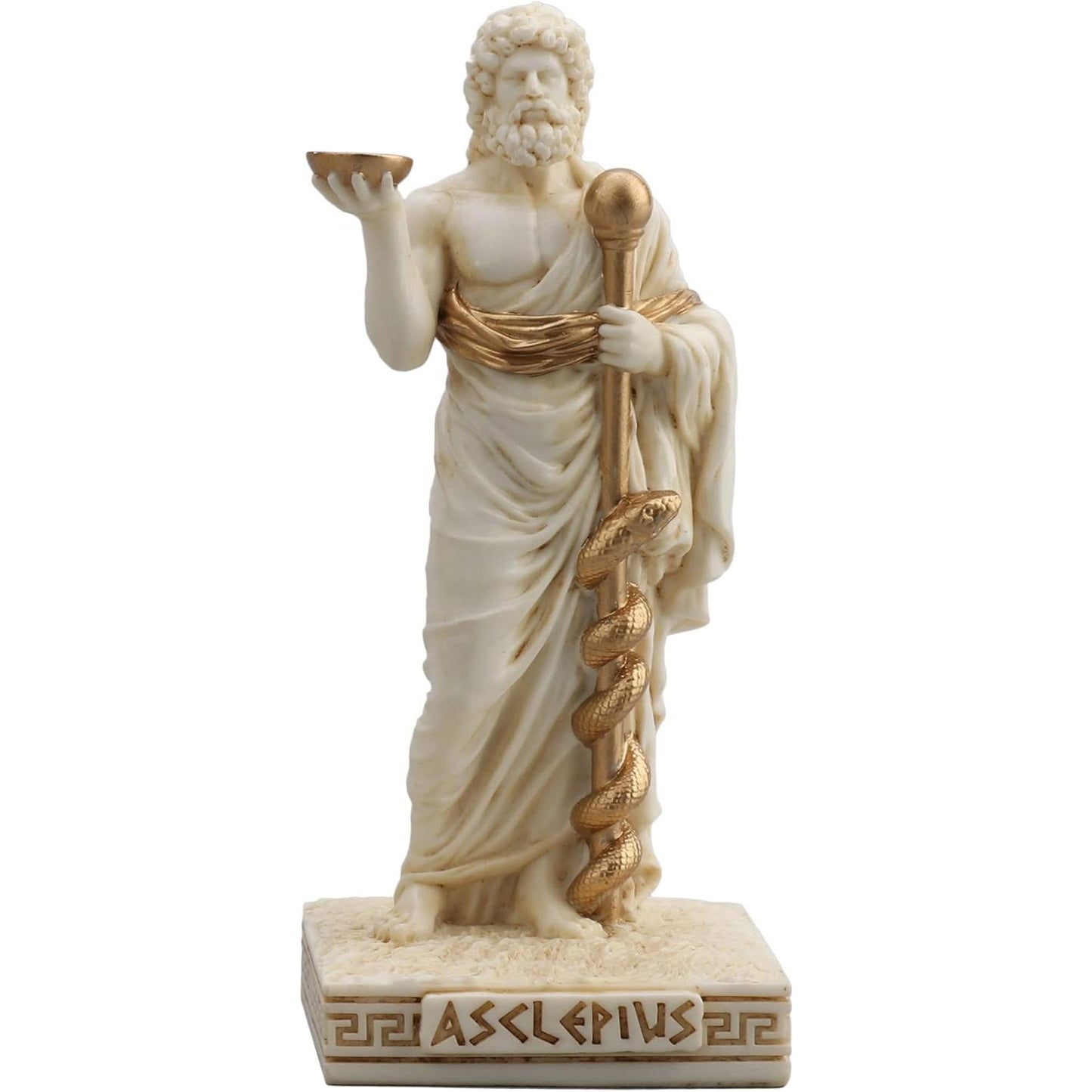 Ivory Gold Finish Asclepius Mini Statue Hand Painted 3 1/2"