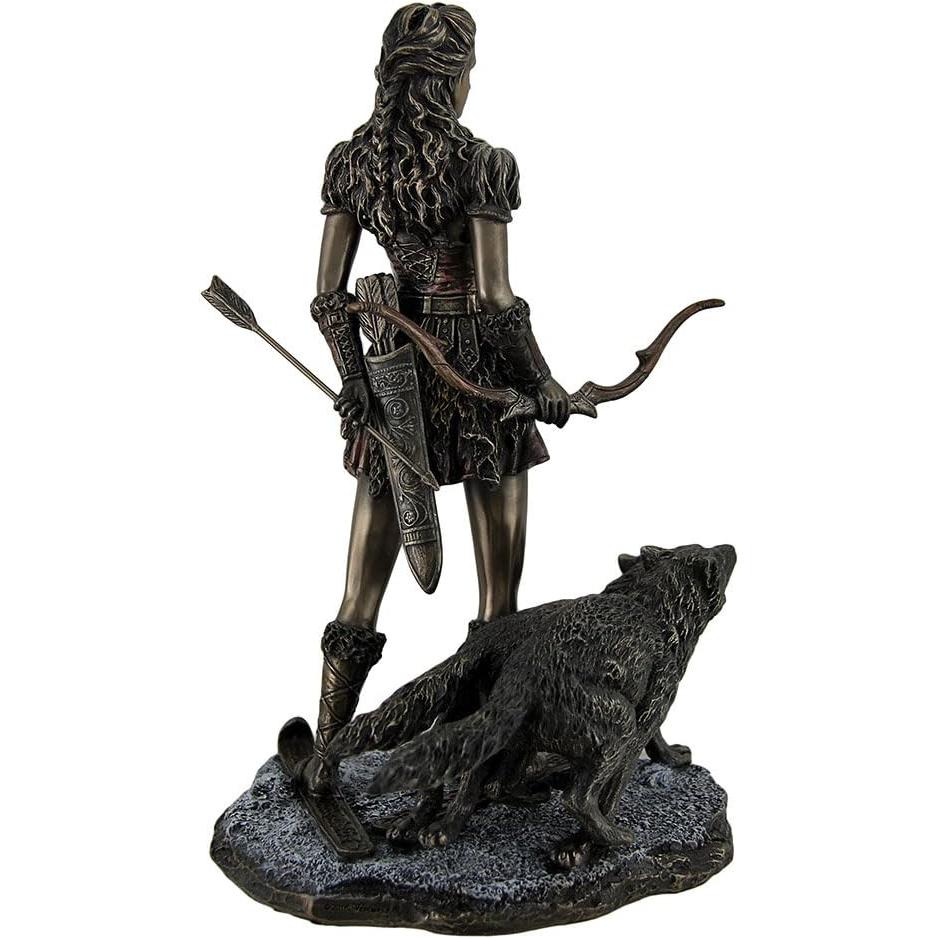 Veronese Design 10 7/8 Inch Skadi Norse Giantess Ski Goddess of Winter and Mountains with Wolves Cold Cast Resin Bronze Finish Sculpture