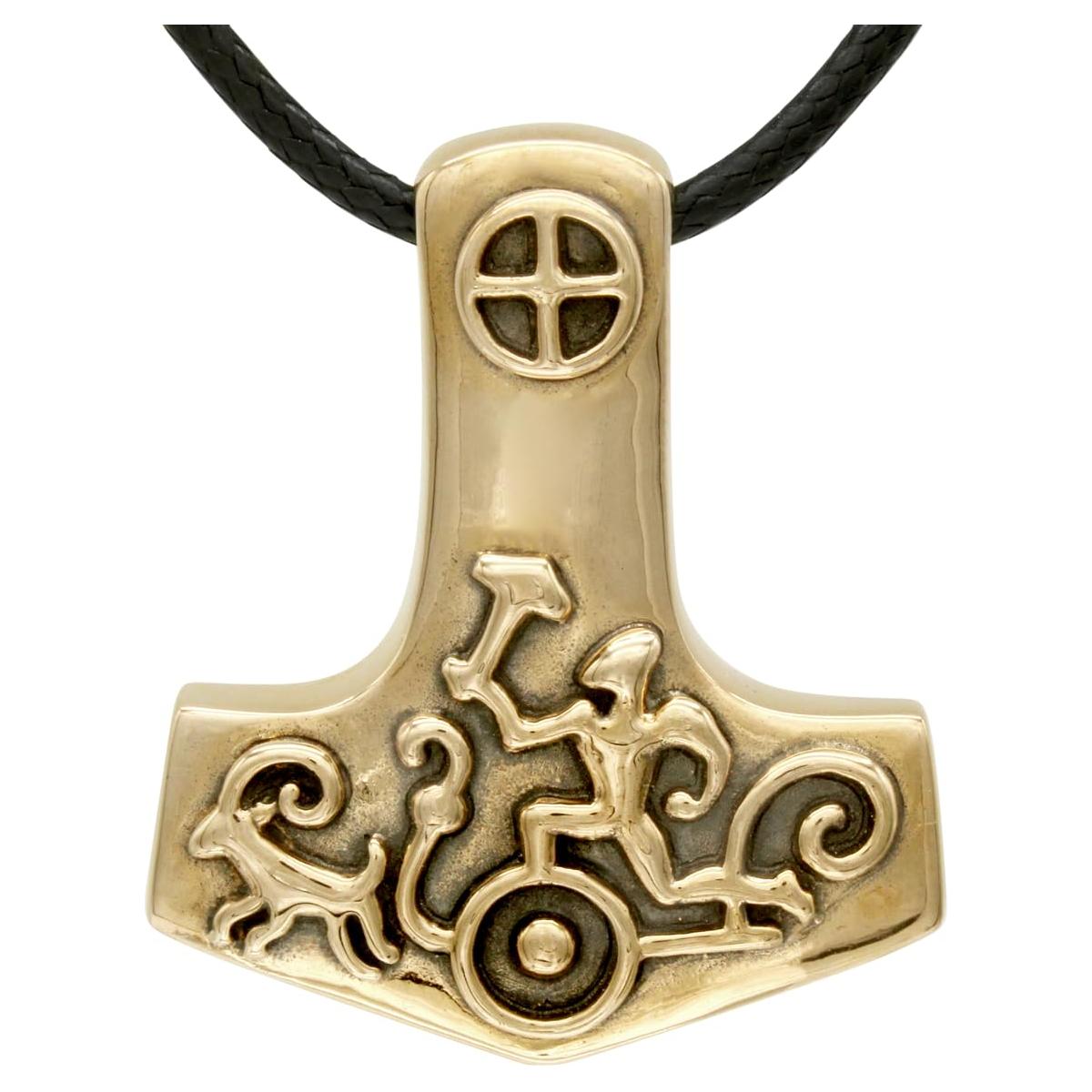 Dryad Design Bronze Mjolnir Pendant - Norse Viking Petroglyph Thors Hammer Jewelry