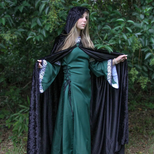 Black Adult Hooded Cloak - Crushed Velour Medieval Hooded Cape